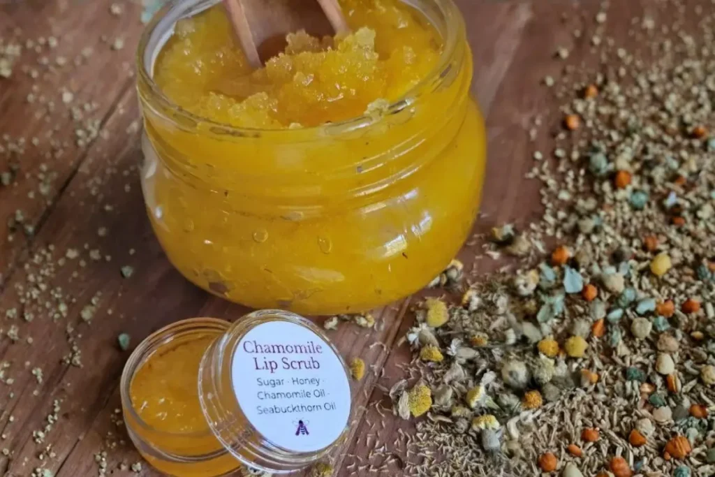 Yellow chamomile lip scrub in jar