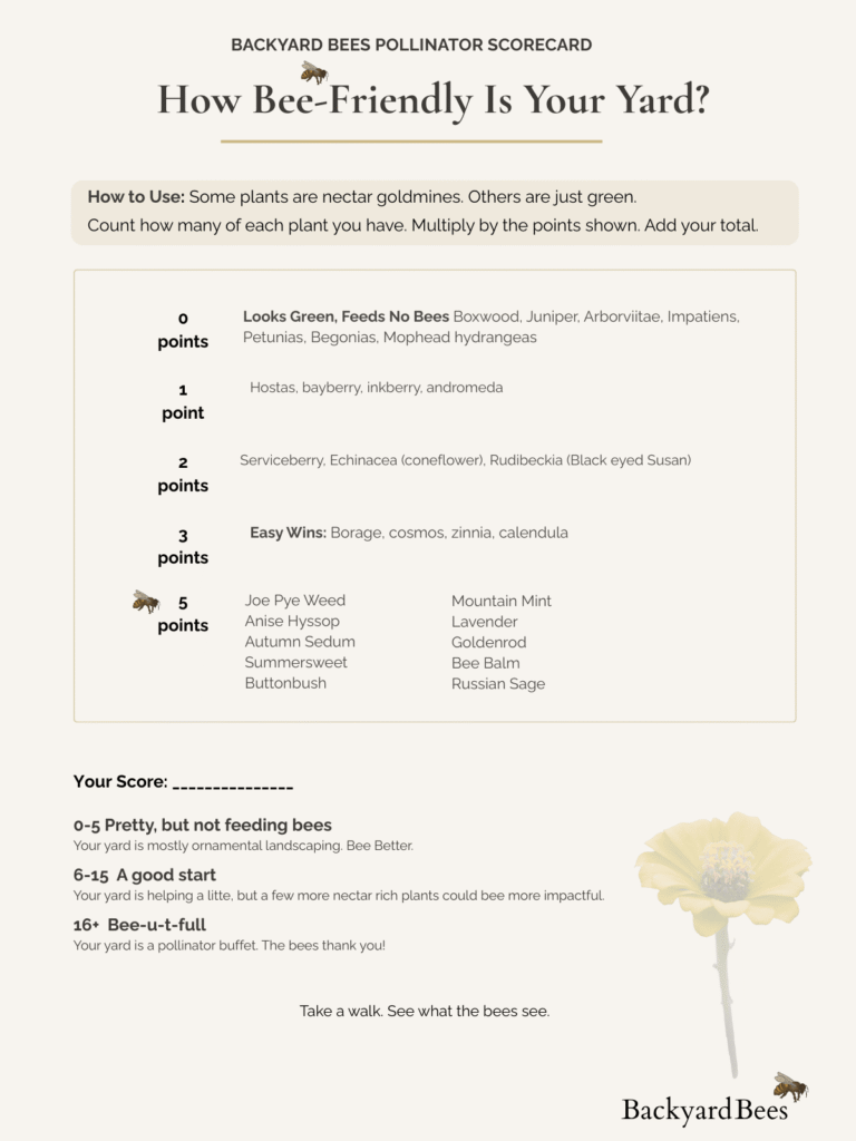 Backyard Bees Landscape Scorecard for bee-friendly gardens
